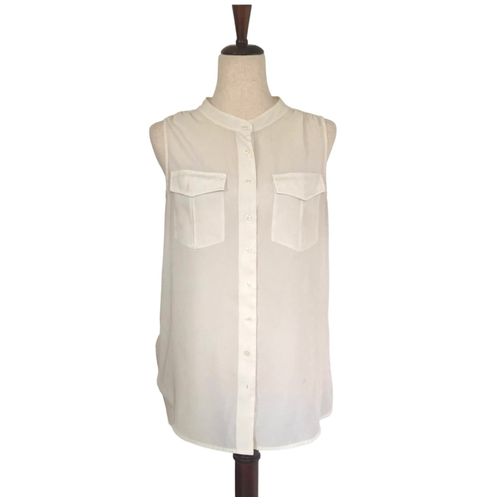 J Crew Women’s Sleeveless Crewneck Button Down Shell Blouse, Cream Size 10